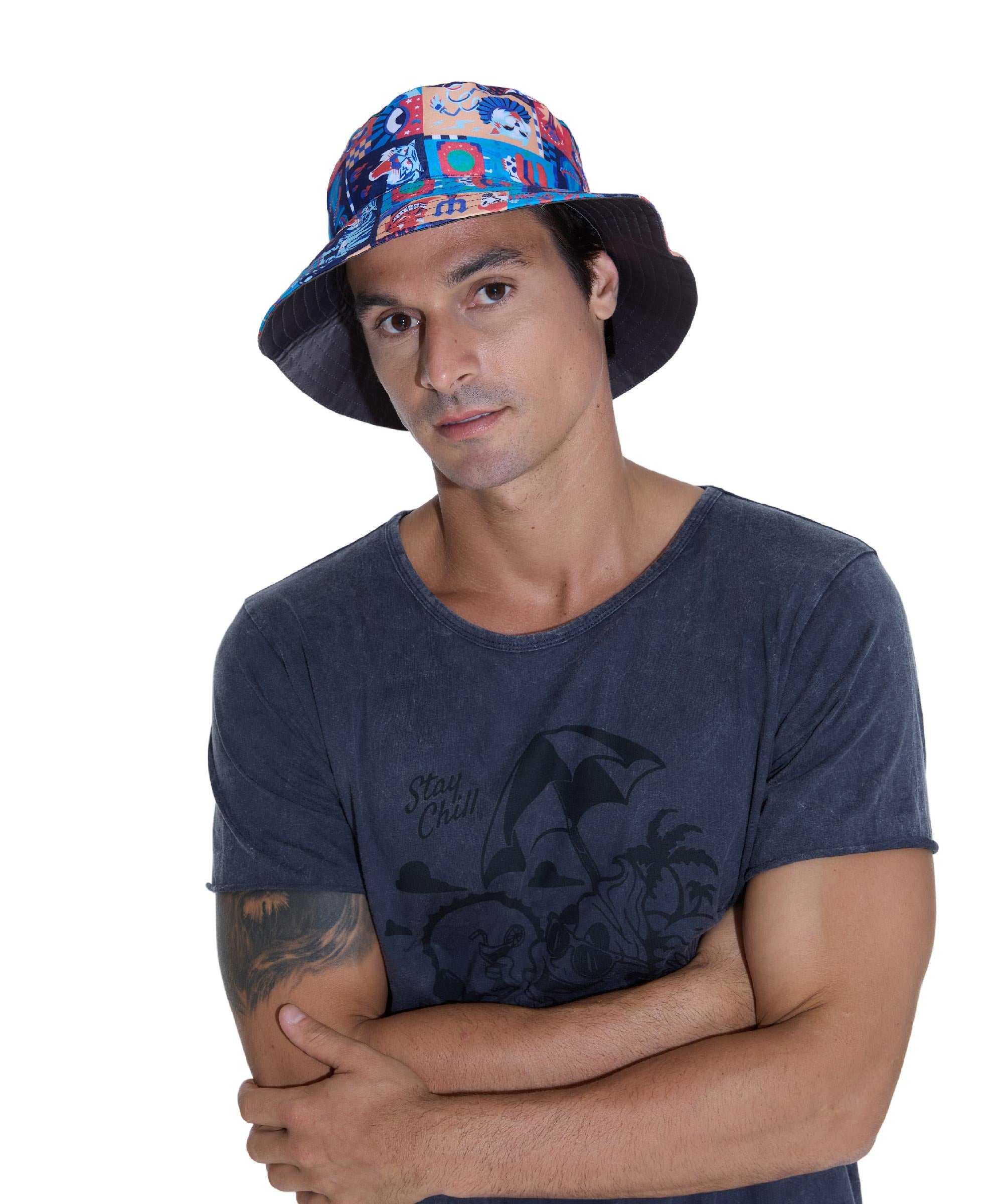 UNISEX WIERD BLOCK BOB REVERSIBLE BUCKET HAT