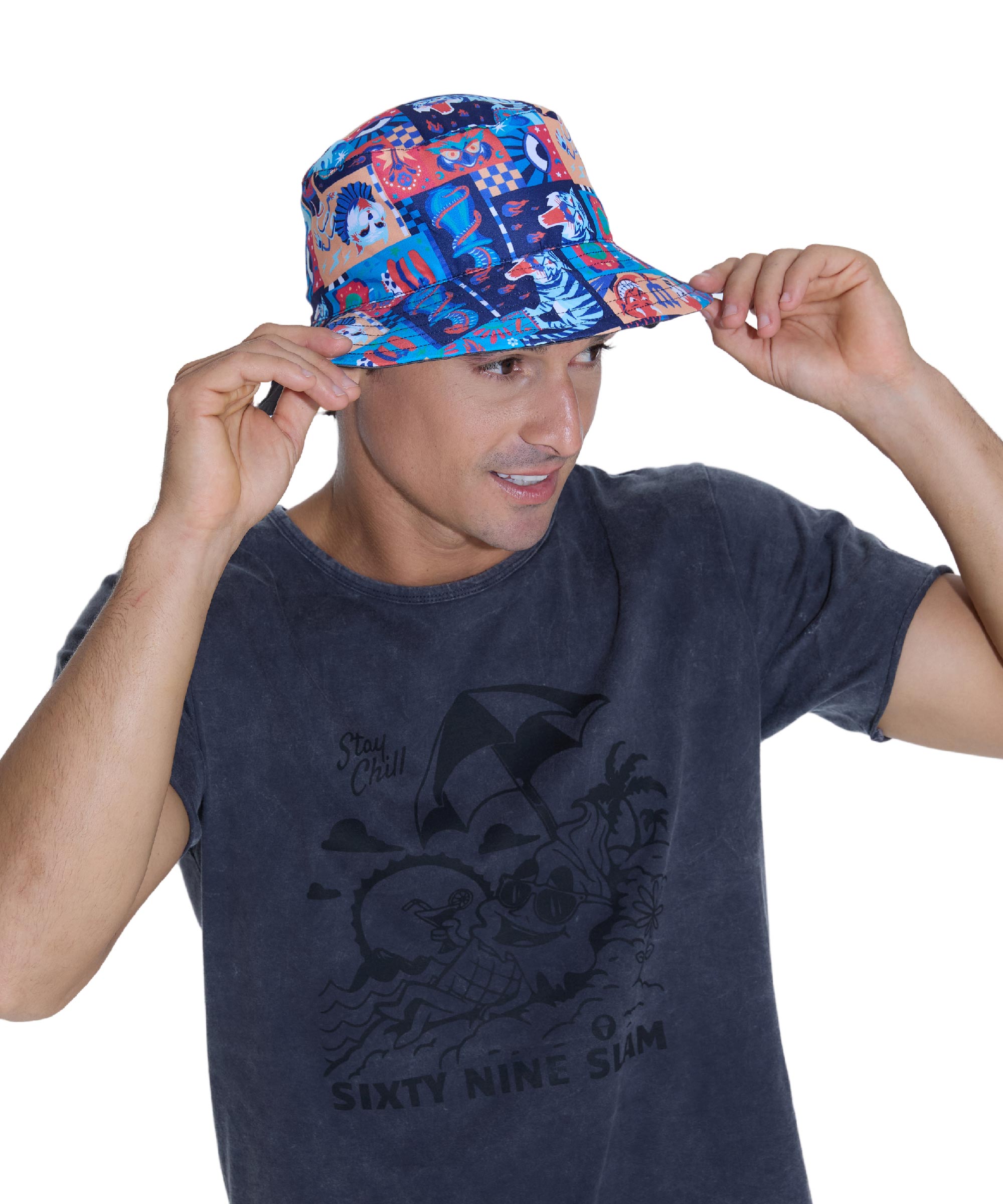UNISEX WIERD BLOCK BOB REVERSIBLE BUCKET HAT